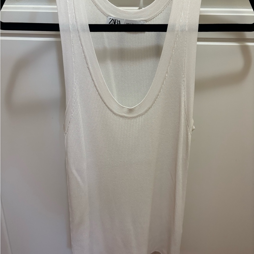 Zara Cream Ribbed Tank Top